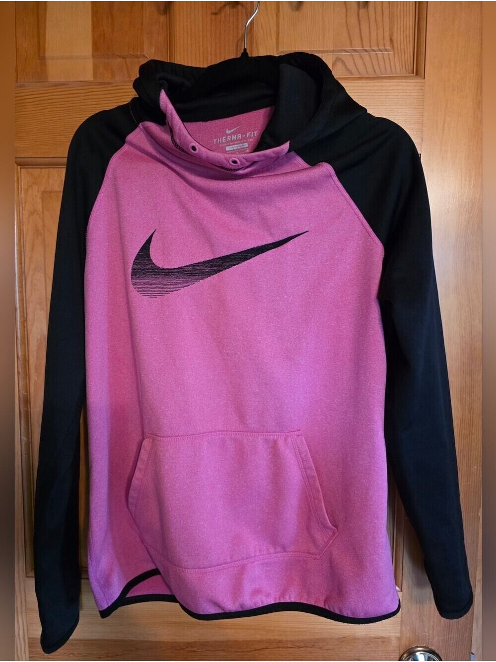 Nike Pink and Black Pullover Hoodie with Swoosh